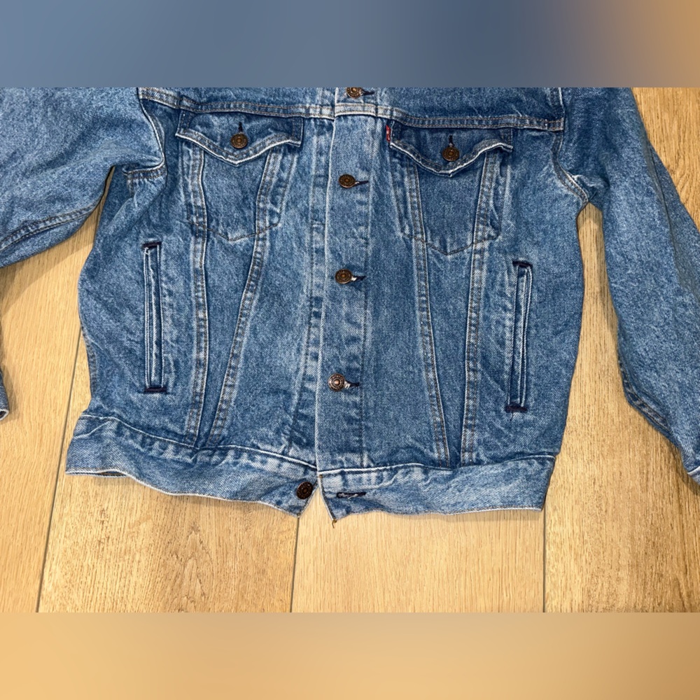 Vintage LEVIS Blue Denim Jean Jacket 57508-0214 MADE IN USA Red Tab Womens Large - Picture 8 of 15